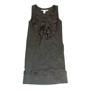 DIANE VON FURSTENBERG Sleeveless Shift Wool Blend Dress Black Silk Ruffle Trim 2